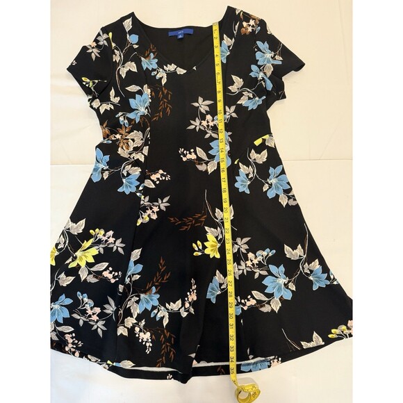 APT. 9 Women’s Floral Black Swing Dress XL Short Sleeve Stretch V-Neck - Picture 4 of 4